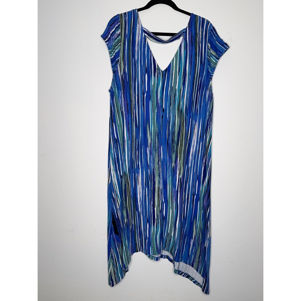 Avenue Womens Abstract Stripe Handkerchief V-Neck Cutout Back Dress 22/24 - Picture 2 of 5